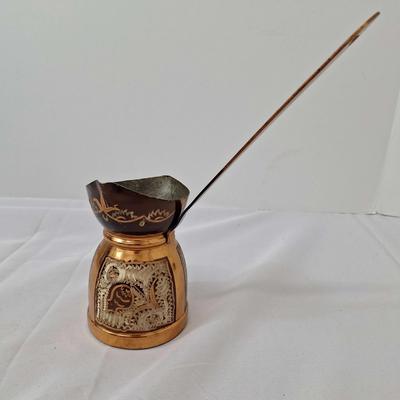Copper Turkish Coffee Pot - Etched Tin - Marked Made in Turkey