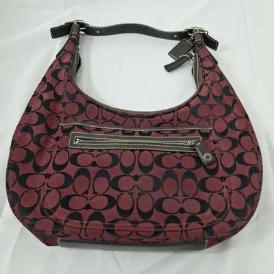 COACH One-Shoulder Bag Handbag Red Canvas Leather Hobo Half Moon Soho Unisex