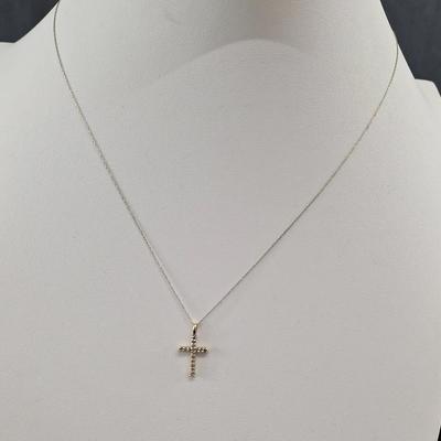 10K Gold Cross and Chain Necklace - Single Cut Diamond Verified by Jeweler - 1g