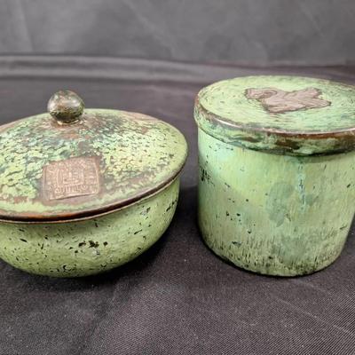 2 Vintage Vicky Handcrafted Metal Art 925 Trinket Dish's with Lids - Marked Industria Peruana 