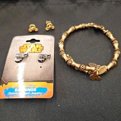 Disney Parks Alex and Ani Mickey Filigree Tubes Wrap Bracelet with Gold Tone Finish -Earrings - 