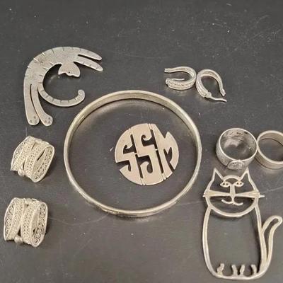 Sterling Silver Earrings -Pins Bracelet- 63g