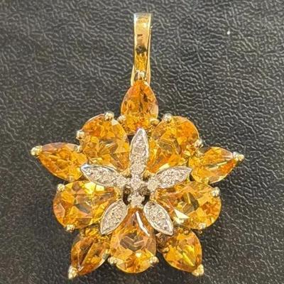 14K Gold Diamond & Citrine Pin/Pendant