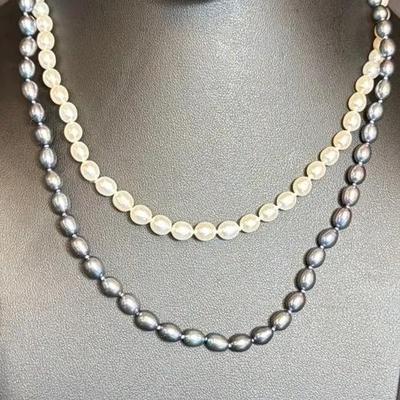 .925 Sterling Silver White FW Pearl 16” Necklace (1) & .925 Silver FW Pearl 18” Necklace (1) #77