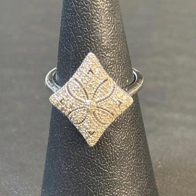 .925 Sterling Silver Affinity Pave Diamond Ring, Size 6 