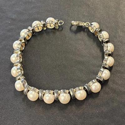 .925 Sterling Silver & Cultured Pearl 7” Tennis Bracelet  