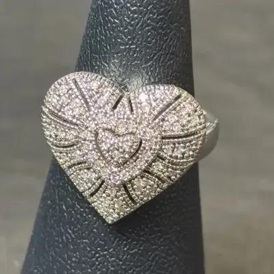 .925 Sterling Silver Pave Diamond Heart Ring, Size 6
