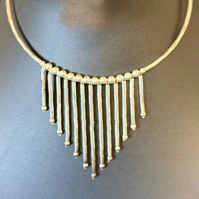 .925 Sterling Liquid Silver 16” Bib Collar Necklace