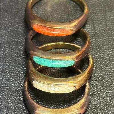 .925 Sterling Silver & Stone Stack Rings, Size 5 (4)