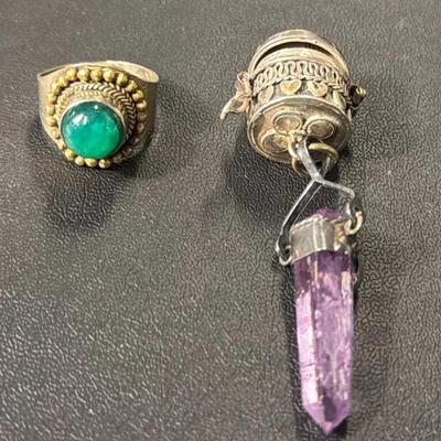 Prayer Box Stone Pendant (1) + Stone Ring, Size 4 (1)