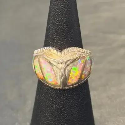 .925 Sterling Silver Synthetic Opal 'Angel' Ring, Size 6