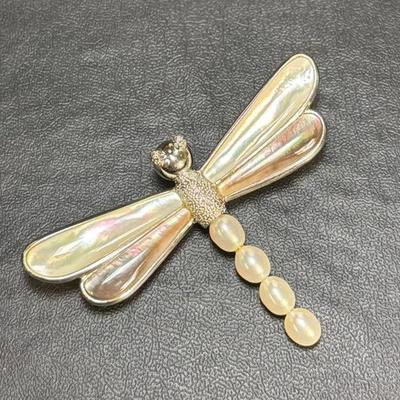 .925 Mother of Pearl & Freshwater Pearl Dragonfly Pin/Brooch