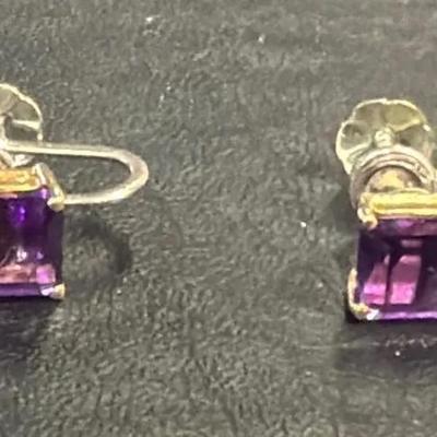 14K Gold Amethyst Screw-back Earrings 