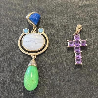 .925 Sterling Silver Jade, Lapis & Moonstone By Whitney Kelly (1) + .925 Purple CZ Cross (1) Charms