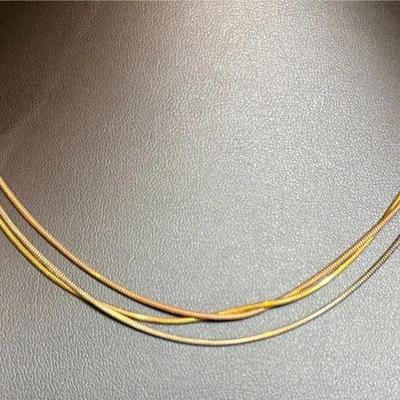 .925 Sterling Silver 3 Strand Tri-Color 36" Snake Chain Necklace
