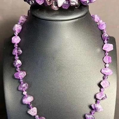 .925 Sterling Silver Clasp Amethyst 8” Bracelet (1) + .925 Amethyst 18” Adjustable Necklace (1)