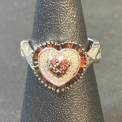 .925 Sterling Silver Affinity Red & White Diamond Ring, Size 6