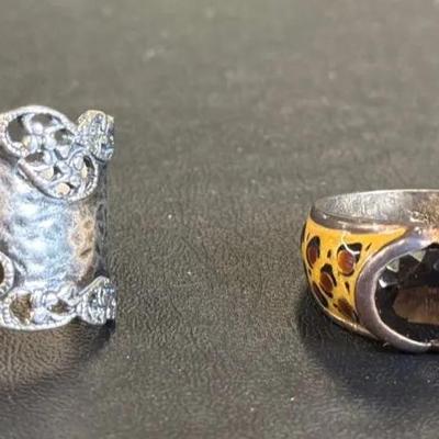 .925 Sterling Silver Band Ring, Size 6 (1) + .925 Enamel Stone Ring, Size 5 (1)