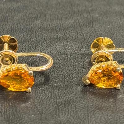 14K Gold Pear Citrine Screw-Back Earrings