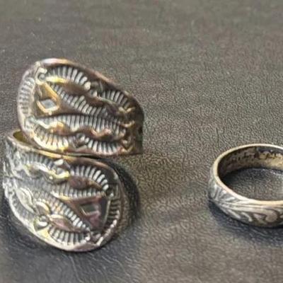 .925 Sterling Silver Engraved  Bypass Ring (1), Size 6 + .925 Silver Pinky Ring, Size 2 (1)