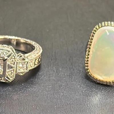 .925 Sterling Silver CZ Ring, Size 6 (1) + .925 Moonstone Ring, Size 5 3/4 (1)