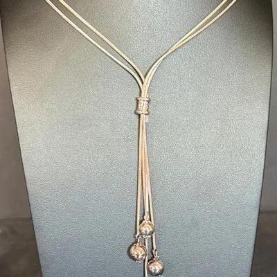 .925 Sterling Silver W/Beads 28” 2 Strand Lariat Snake Necklace
