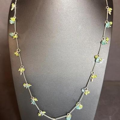 .925 Sterling Silver Multicolored Stone 22” Toggle Necklace 