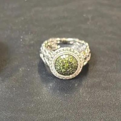 .925 Sterling Silver Round Peridot (1), Art Deco Blue (1), Malachite (1) Size 6 Rings