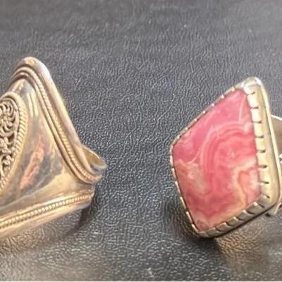 .925 Sterling Silver Rhodochrosite Ring (1) Size 6 + .925 S Filigree Ring (1) Size 5 3/4            
