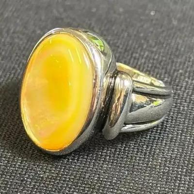 .925 Sterling Silver Golden Mother Of Pearl Ring, Size 6