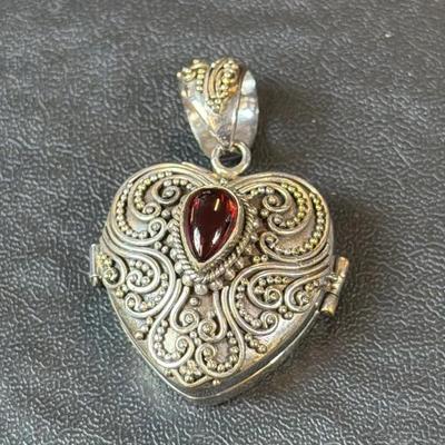 .925 Sterling Silver Garnet Heart 'Poison' Pendant 