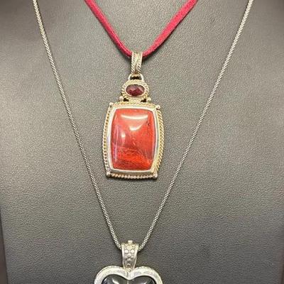 .925 Sterling Silver Red Jasper/Onyx On 18” Popcorn Chain (1) + .925 Red Jasper Charm on 18” Cord(1)