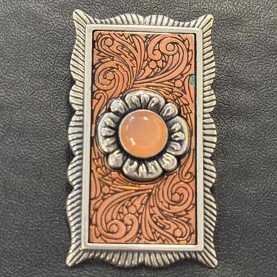 .925 Sterling Silver, Copper & Peach Moonstone Pendant By Carolyn Pollack