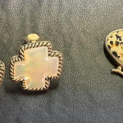 .925 Sterling Silver MOP Clip On Earrings (1) + .925 Dalmatian Jasper & Onyx Pendant (1)