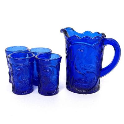 Vintage Small Duck Pitcher and 4 Tiny Duck Glasses 