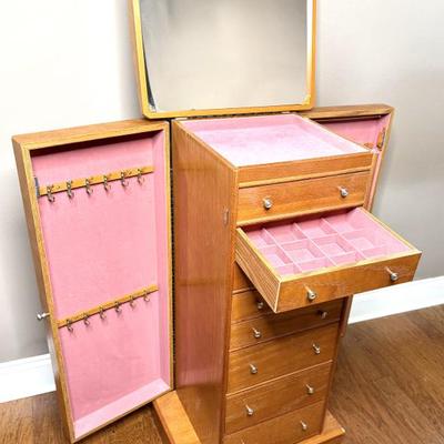Jewelry Armoire with Flip Top Mirror and 8 Drawers 