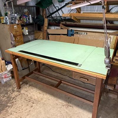 1940’s Oak Drafting Table with Clamp Lights 