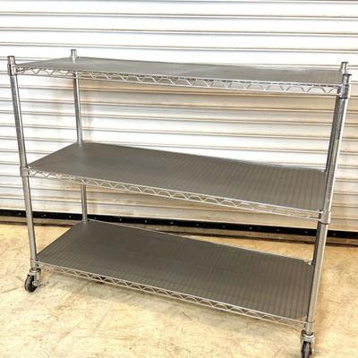 Three-Tier Chrome Wire Utility Cart with Casters and Shelf Liners 