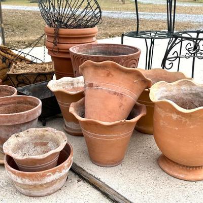 Terracotta Pot Lot With Hanging Baskets and Plant Stands 