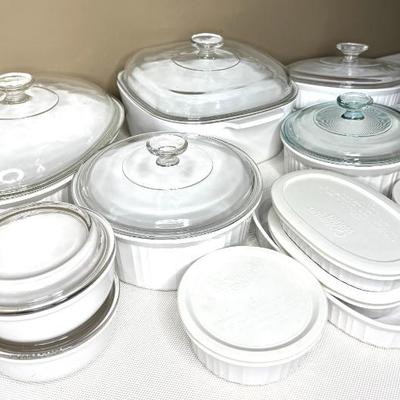 Corning Ware French White and Just White Lot with Extra Interchangeable Lids