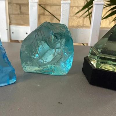 Slag Glass & Glass Pyramid Lamp