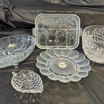 Clear Glass Serving Bowls, Relish Dish And More