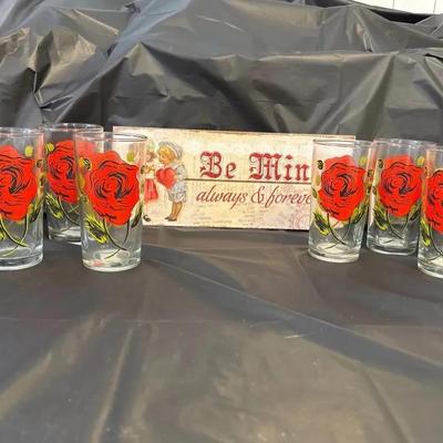 Vintage Red Rose Glass Tumblers From 50s & 60s