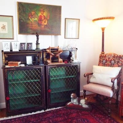 Sale Photo Thumbnail #141: DECORATIVE BLACK WITH GOLD TRIM WIRED FRONT CABINETS