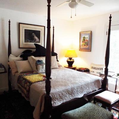 Sale Photo Thumbnail #104: FOUR POSTER MAHOGANY BED W/ MATELASSE COVER
