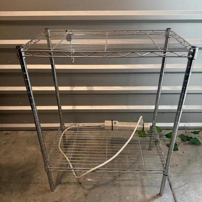 Two-Shelf Chrome Wire Rack with Power Strip – Utility Storage Shelf