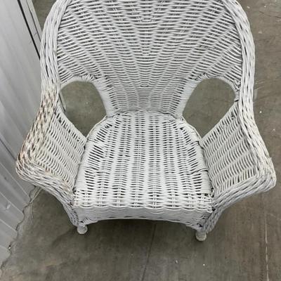 White Wicker Armchair Accent Chair with Curved Back and Arms