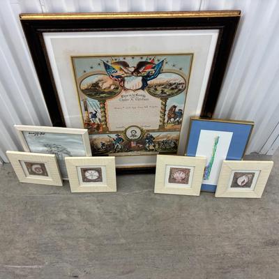 Group of Framed Historical, Nautical, and Shell Art