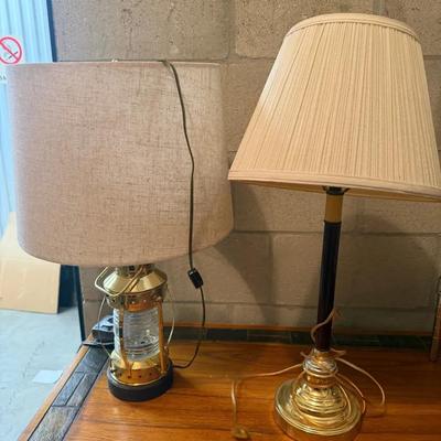 Lot of 2 Table Lamps – Nautical Lantern Lamp & Brass Accent Lamp
