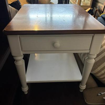 Painted Wood Side Table with Drawer and Lower Shelf